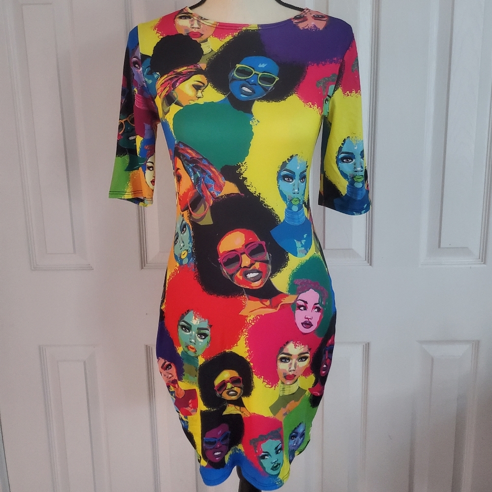Printed short sleeve body con dress